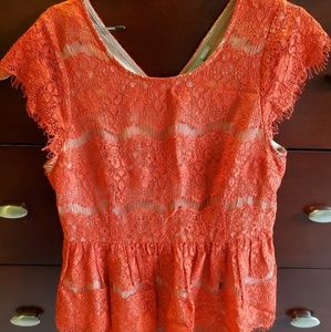 Red Lace Peplum Top From Maeve